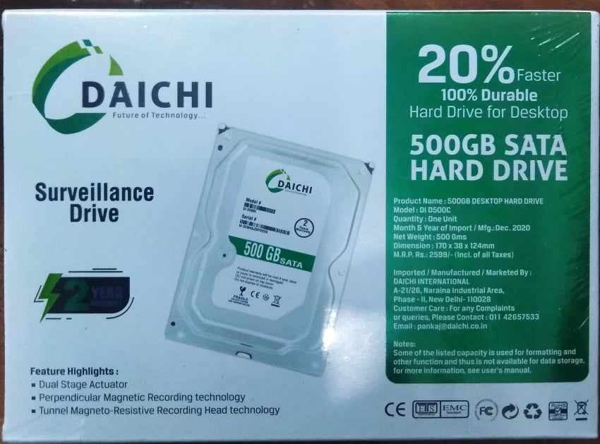 DAICHI All Desktop, NVR, DVR Supported HDD 500 gb