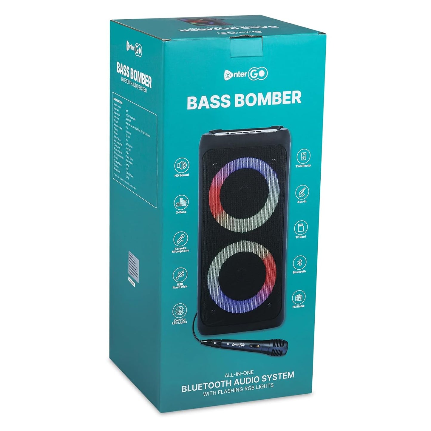 Enter Go Bass Bomber 4" X2 Woofer 30W Multi-Media Portable Bluetooth Party Speaker with 2400 Mah Battery